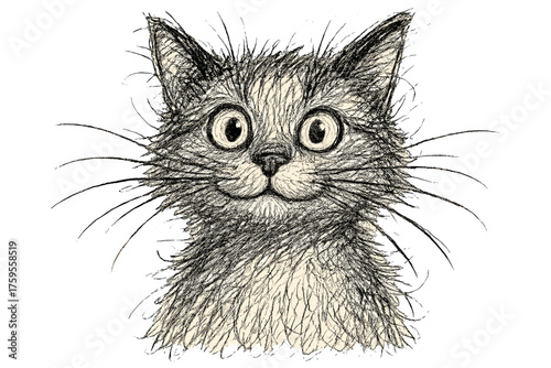 Fur illustration vector scribbled cat exaggerated strokes texture portrait playful whiskers messy