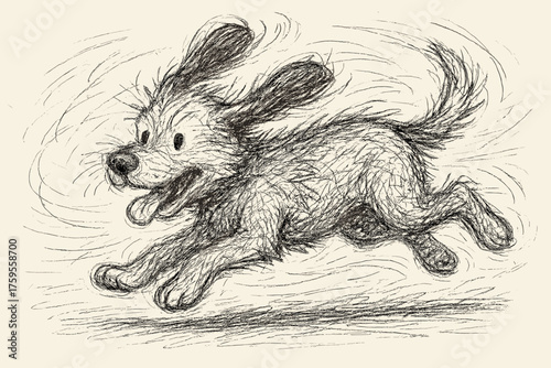 Sketch floppy suggesting running illustration dog motion strokes playful exaggerated vector ears