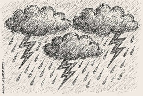 Drawn storm bolts raindrops art strokes illustration pattern quick vector scribble scratchy