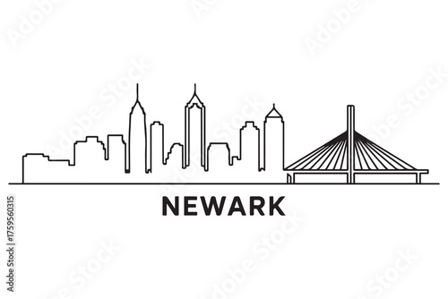 Newark Line Art skyline silhouette. Black Newark city design. with white background