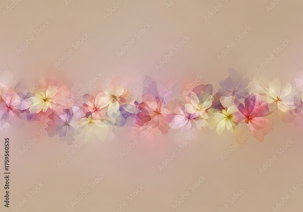 Fototapeta premium Translucent floral blooms composition on soft beige ethereal background