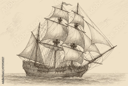 Fine sailing wind vector ship vintage textures wooden filled sketch old illustration