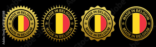 Gold Belgium Flag Badge Design Made in Belgium Emblem Stickers