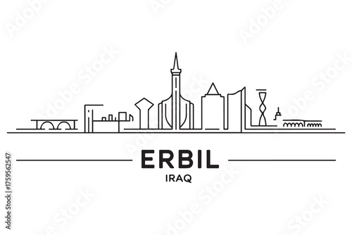 Erbil Line Art skyline horizontal banner. Erbil, Iraq. Vector template for your design. with white background