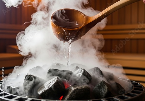 Traditional Finnish Sauna Ritual with Water and Hot Stones