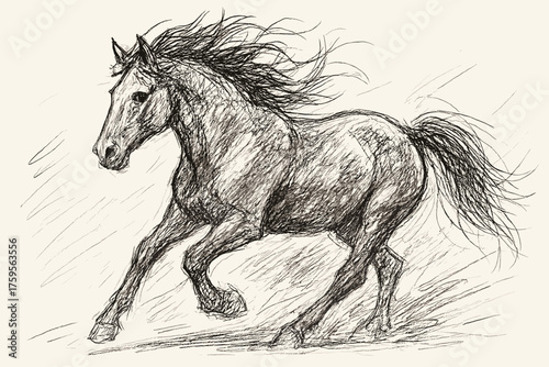 Strokes flowing horse rough lines body uneven sketch vector dynamic illustration