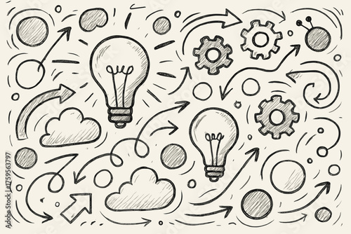 Circles creative scattered across page brainstorming illustration abstract icons lightbulbs vector