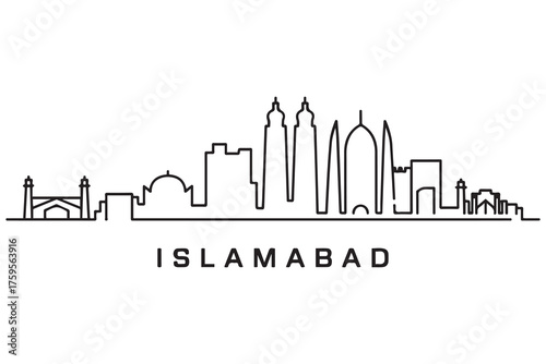 Islamabad Line Art skyline silhouette. Black Islamabad city design. with white background
