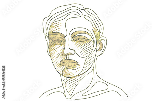 Shaded illustration vector contour features line continuous varying density lines portrait