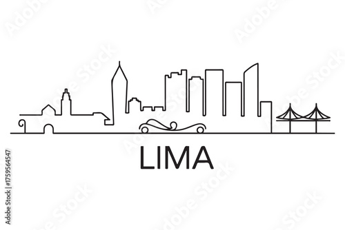 Lima Line Art skyline silhouette. Black Lima city design. with white background
