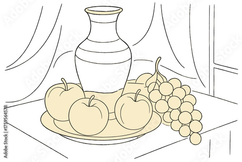 Contour contours table life all overlapping smooth illustration lines still vector