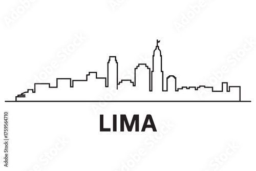 Lima Line Art skyline silhouette. Black Lima city design. with white background