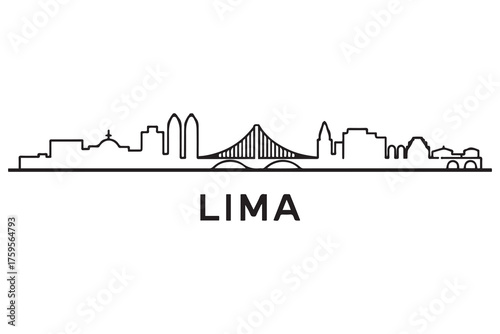 Lima Line Art skyline silhouette. Black Lima city design. with white background