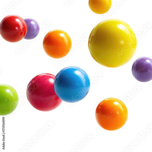 Image of Gymboree Balls of Different Colors Flying in the Air on Transparent Background