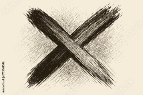 Dynamic intersection composition illustration vector marks textured brush rough intersecting shading brushstroke