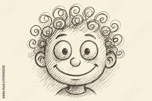 Round shading curly sketch illustration face eyes doodleface under vector crosshatched art