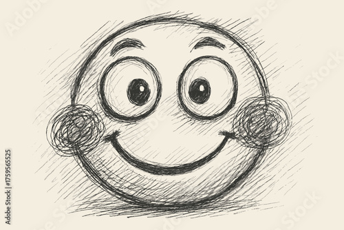 Sketch doodleface cheeks art eyes smiling playful large scribbled lines abstract illustration