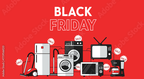 Black Friday sale illustration on home electronics and appliances
