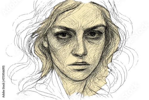 Eyes contours portrait adding crosshatched expressive illustration vector areas lineart dramatic depth