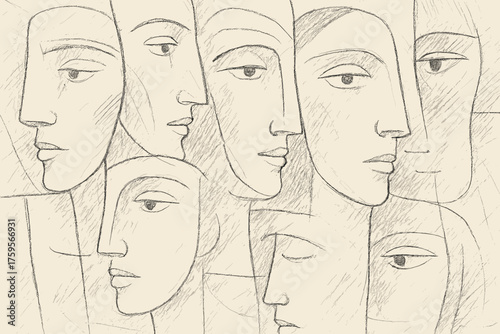 Shapes abstract faces drawn outlines vector simple certain overlapping illustration lineart softly