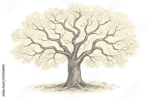 Trunk vector leaves illustration winding crosshatched branches loose tree sketch