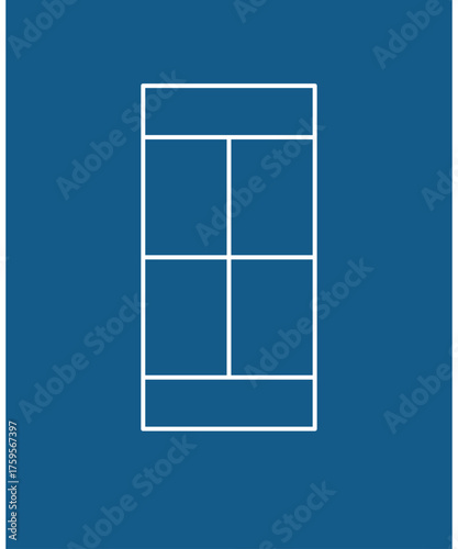 Minimalist top view vector illustration of a blue padel tennis court with white marking lines