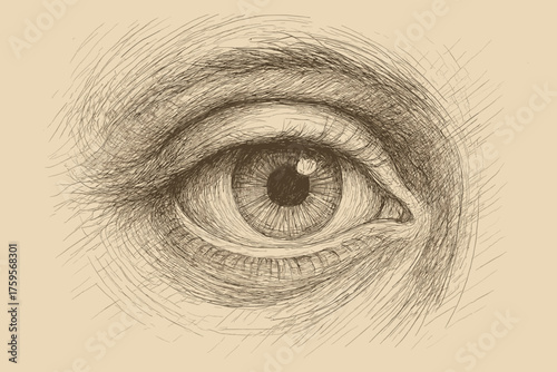 Fine illustration sketch iris lines details shading human eye vector anatomical