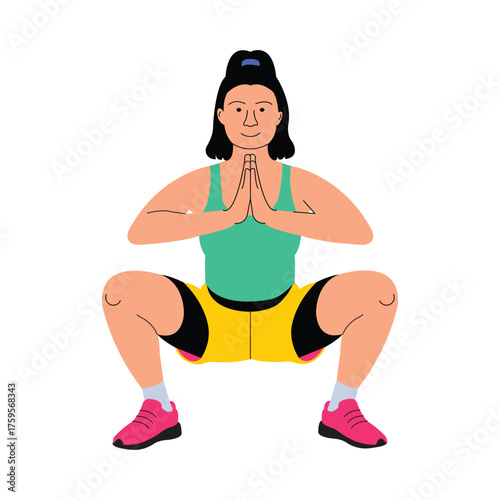 Deep squat pose for flexibility and lower body strength illustration