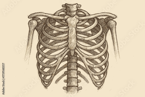 Vector soft sternum illustration outlines human ribs ribcage curved visible shading sketch