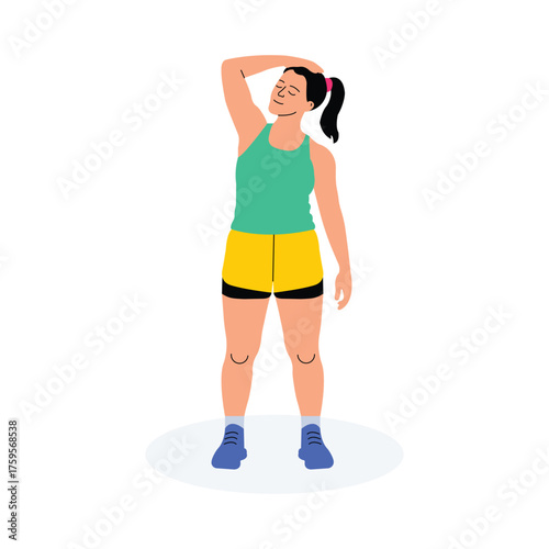 A young woman gently bending sideways for a relaxing side stretch illustration