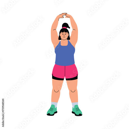 Fitness enthusiast raising arms overhead to relieve tension illustration