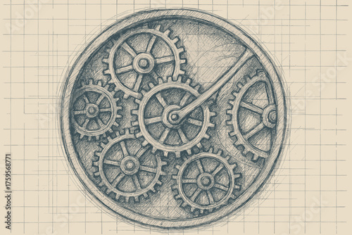 Technical pencil clock depth blueprint clockwork giving sketch fine art round vector