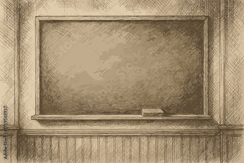 Tray vintage centered classroom filling vector scene shadows resting chalkboard eraser illustration