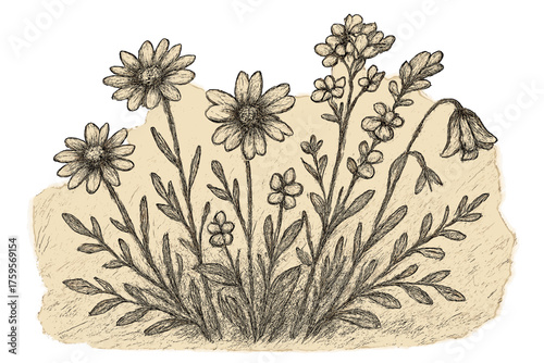 Irregular illustration shading loose cluster flowers wild art vector depth doodleflower meadow