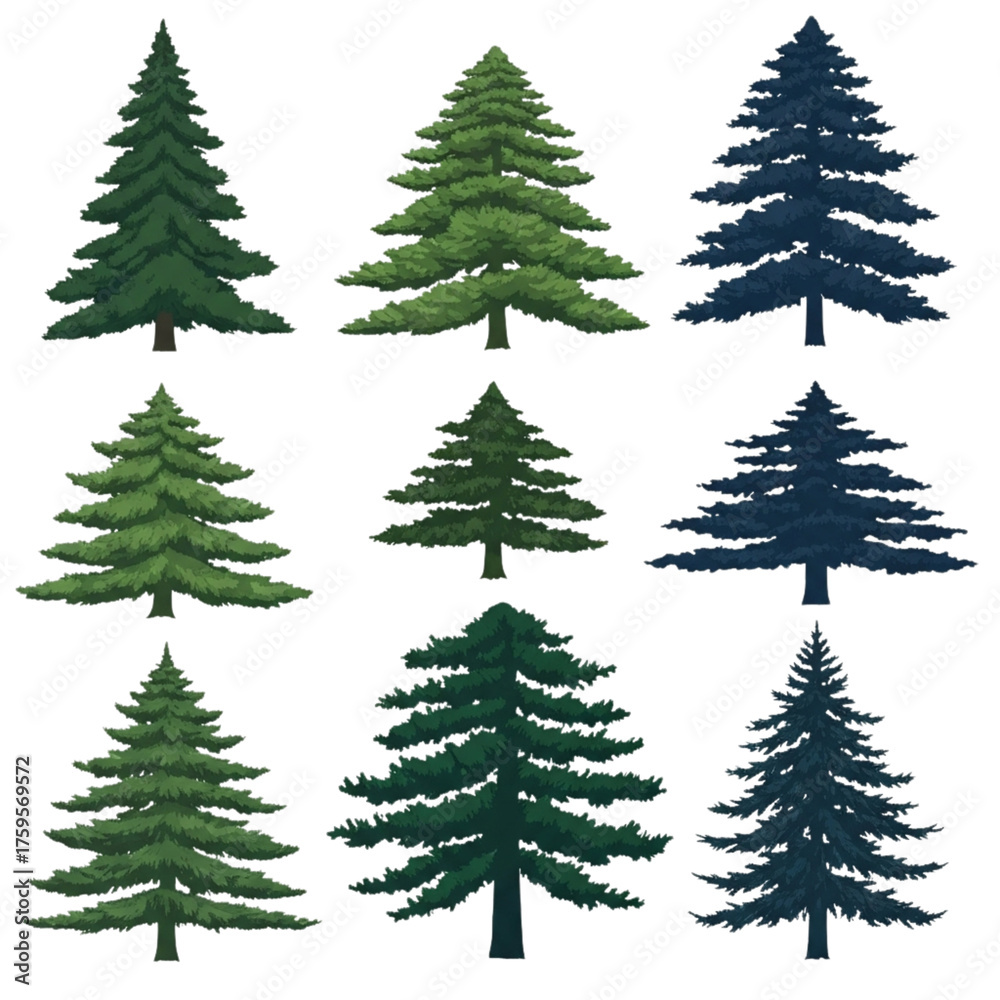 Obraz premium Realistic Vector Layered Fir Tree Set