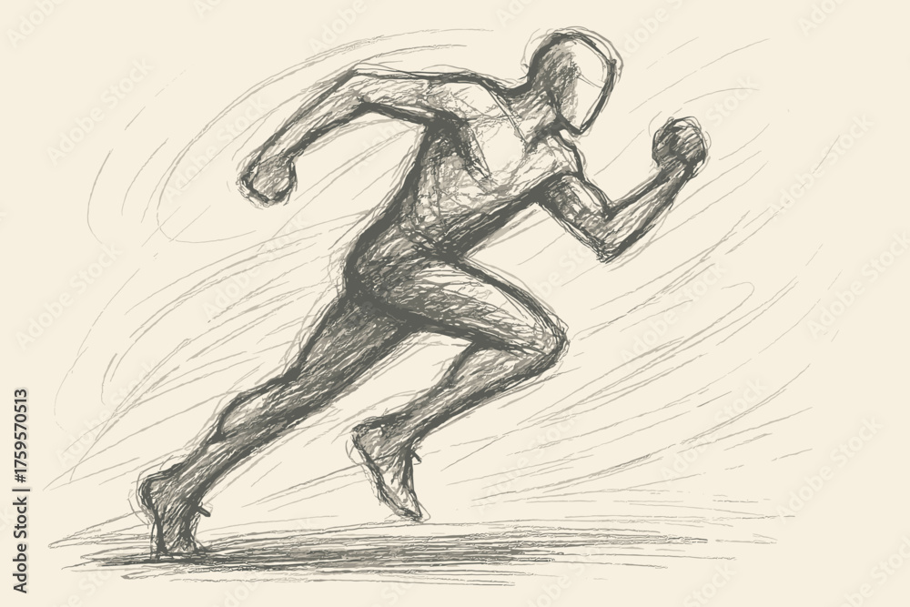 Fototapeta premium Suggested posture illustration loose running vector curved sketch strokes dynamic