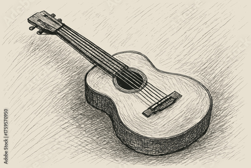 Sketch rough dark emphasized curves shaded vector illustration guitar lines strings