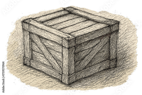 Vector crate created sketch coarse rough irregular layered illustration wooden shading hatch