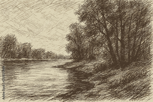 Roughhatch giving heavy vector layered built strokes shading texture riverbank sketch illustration