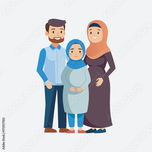 Pregnant hijab woman with her husband vector art Illustration