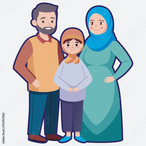 Pregnant hijab woman with her husband vector art Illustration