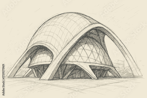 Shadows illustration futuristic dome pencil subtle structure sketch rough vector