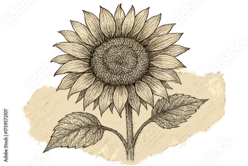 Sunflower vector textured sketch crosshatch illustration artistry detailed rough lines pencil