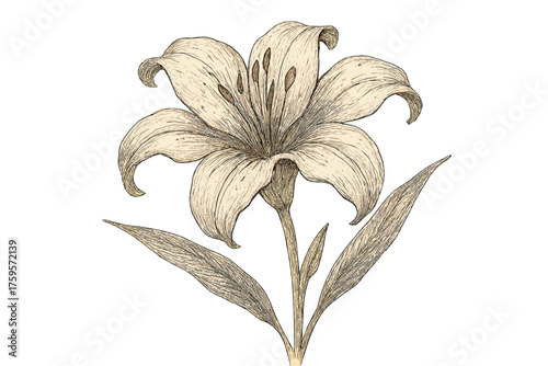 Curved lily petals illustration vector pencil texture fine sketch hatching