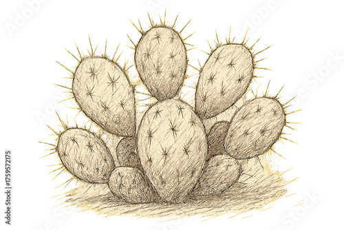 Cactus rough sketch spines cluster lines illustration vector uneven pencil