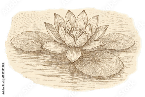 Illustration lotus hatching pencil shading leaves simple flower floating vector water sketch
