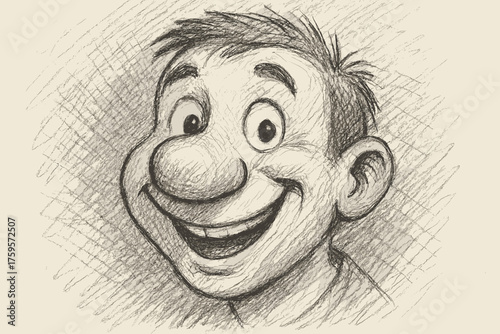 Cheerful shading cartoon drawing crosshatched face nose vector pencil illustration rough