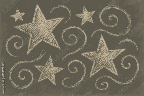 Illustration tones shading scribbles rough chalk vector star swirls childlike muted crosshatched