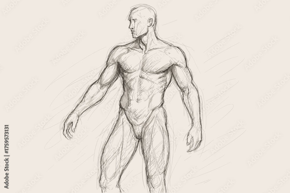 Fototapeta premium Figure shading illustration vector quick drawn human lines curves contour line