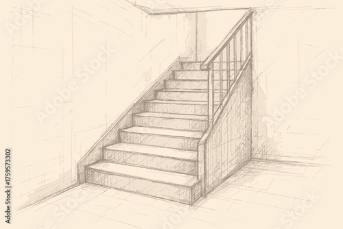 Hatching draft pencil stairway sketch illustration sharp muted vector shading